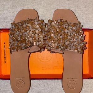 TORY BURCH BEADED LEATHER SANDALS LIKE NEW